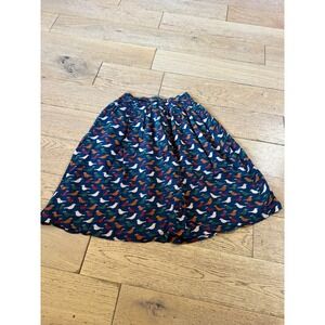 Comme Toi Skirt Small Blue Bird Print Button‎ Detail A Line Pleated Knee Length